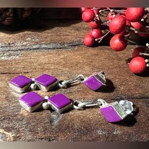 Native American Mexico ? Earrings Purple Sugilite  Dangle Sterling Silver 4cm